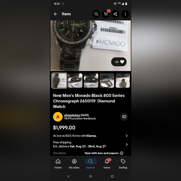 Movado Watch Mens Chrongraph Diamond 800 Series... DIAMOND - Picture 7 of 7